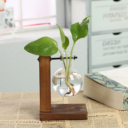 Creative Wooden Glass Bottle Plant Vase