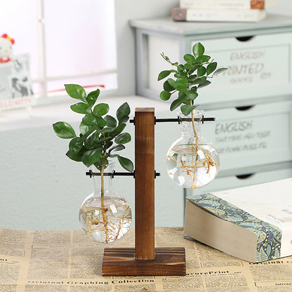 Creative Wooden Glass Bottle Plant Vase