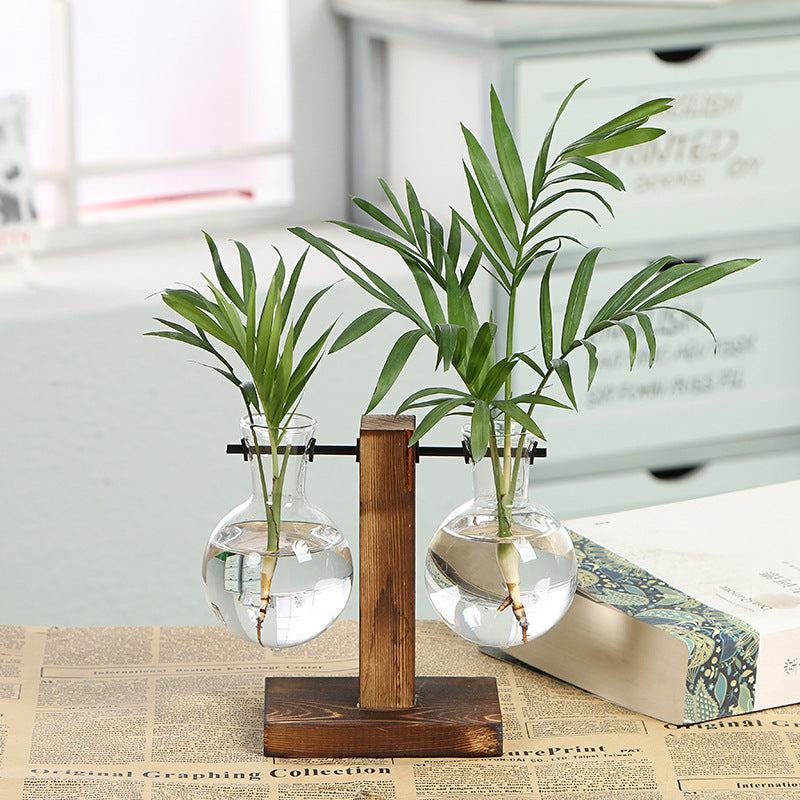 Creative Wooden Glass Bottle Plant Vase