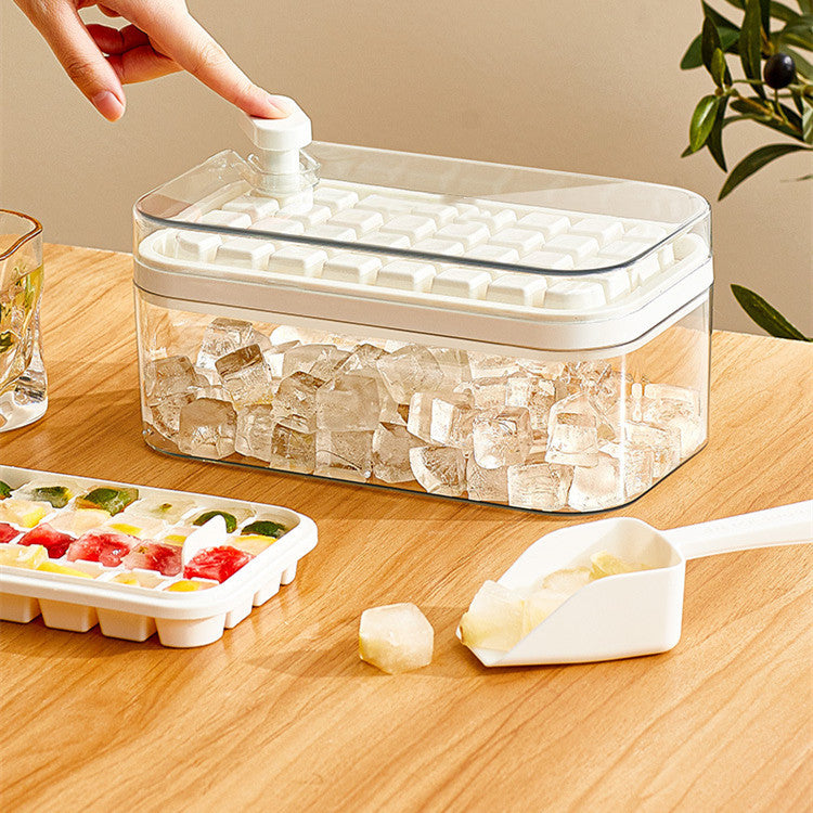 One-Button Press Ice Cube Maker Tray with Lid and Storage Box