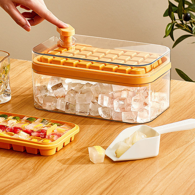 One-Button Press Ice Cube Maker Tray with Lid and Storage Box