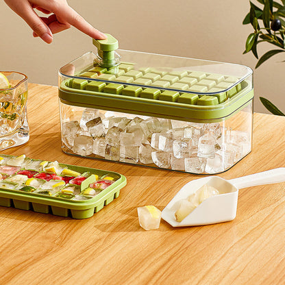 One-Button Press Ice Cube Maker Tray with Lid and Storage Box