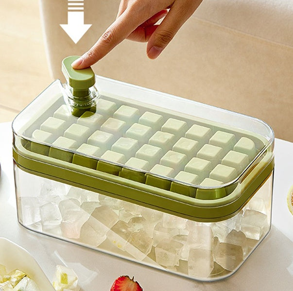 One-Button Press Ice Cube Maker Tray with Lid and Storage Box