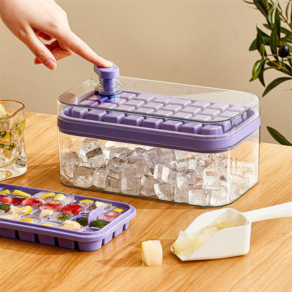 One-Button Press Ice Cube Maker Tray with Lid and Storage Box